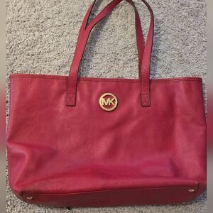 Michael Kors Cherry Red Tote with Gold Accents
